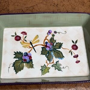 Tracy Porter Ceramic Tray with Grape and Dragonfly Motif